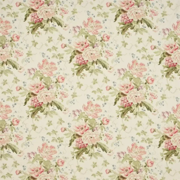 Alsace Fabric - Cream / Rose by white botanical cotton fabric from Sanderson