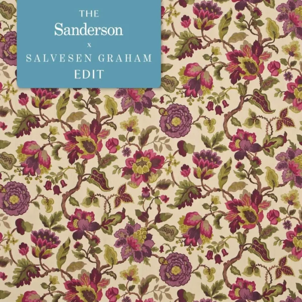 Amanpuri Fabric - Mulberry / Olive by purple botanical linen fabric from Sanderson