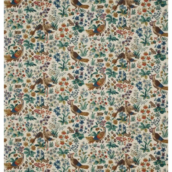Cluny Fabric - Cream / Brown / Multi by green botanical printed fabric from Sanderson