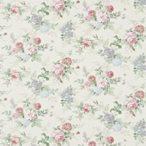 Rosamund Fabric - Cream / Lilac by green botanical cotton fabric from Sanderson