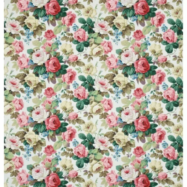 Chelsea Fabric - White / Pink by green botanical printed fabric from Sanderson