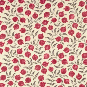 red botanical embroideried fabric from Sanderson