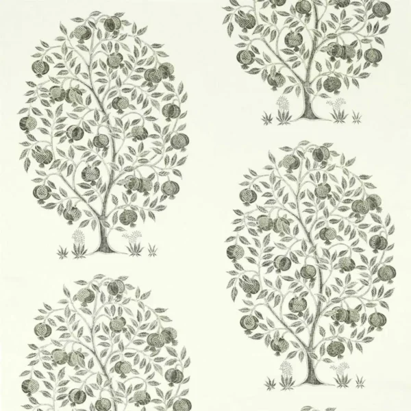 Anaar Tree Fabric - Charcoal by black-grey botanical printed fabric from Sanderson