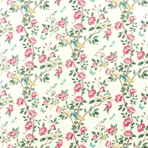 Andhara Fabric - Rose / Cream by green botanical printed fabric from Sanderson