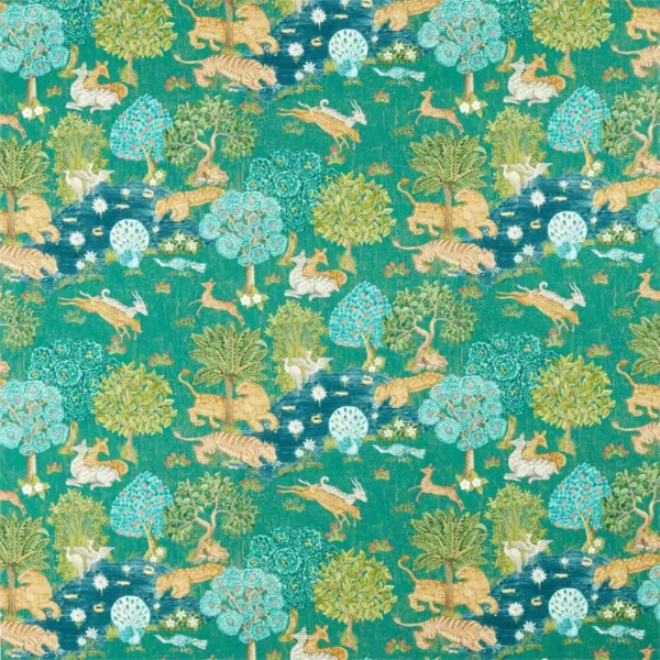 Pamir Garden Fabric - Teal by blue animal cotton fabric from Sanderson