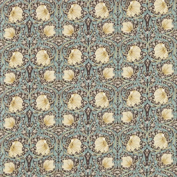 Pimpernel Fabric - Bullrush / Slate by blue botanical linen fabric from William Morris & Co