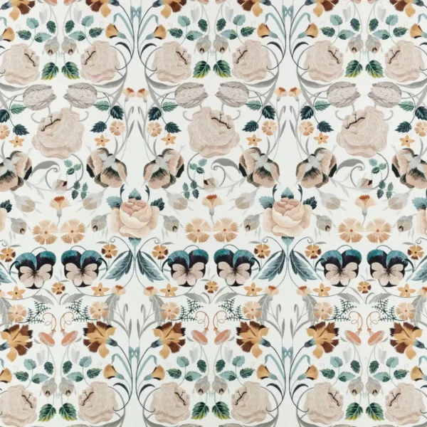Bonita Fabric - Goldfinch by white botanical cotton fabric from Romo