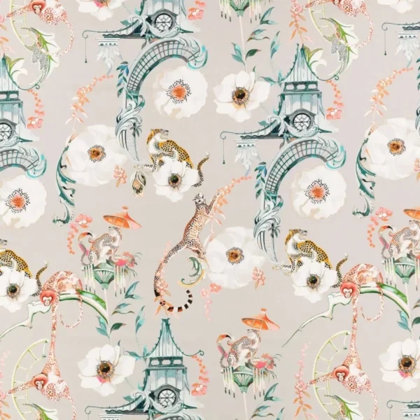 Euphoria Fabric - Coral Island by white animal cotton fabric from Romo