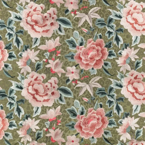 Lavinia Fabric - Somerset Green by green botanical embroideried fabric from Romo