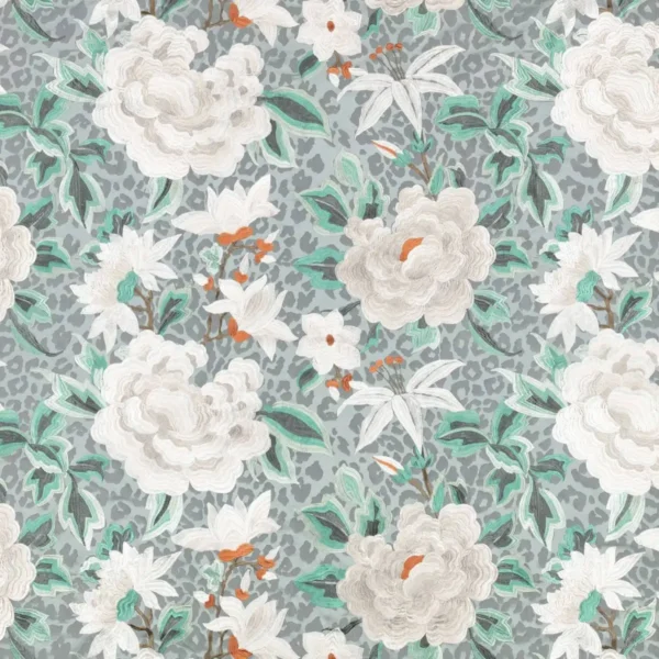 Lavinia Fabric - Blue Haze by blue botanical embroideried fabric from Romo