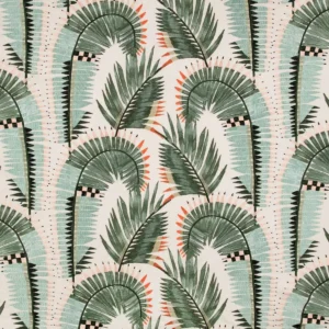 green botanical embroideried fabric from Romo
