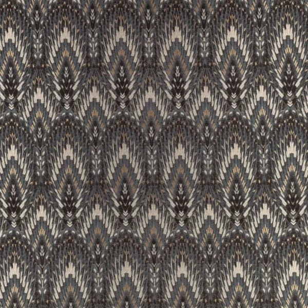 Lolana Fabric - Midnight by black-grey botanical jacquard fabric from Romo