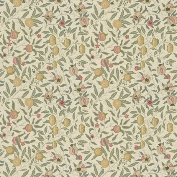 Fruit Fabric - Ivory / Teal by green botanical cotton fabric from William Morris & Co