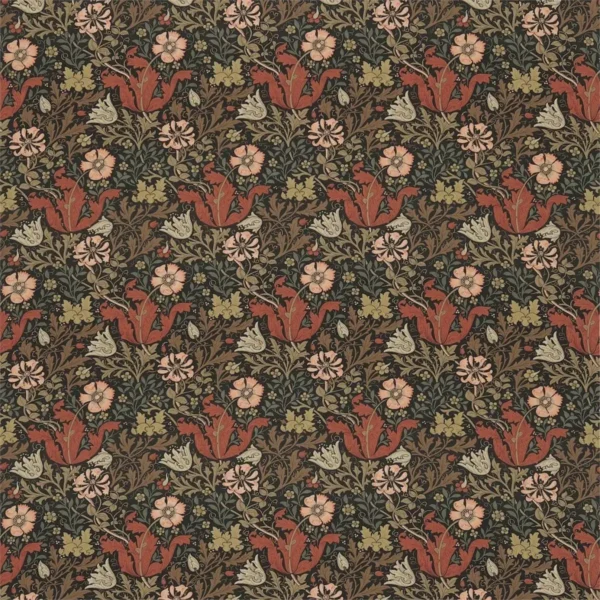 Compton Fabric - Terracotta / Multi by orange botanical cotton fabric from William Morris & Co