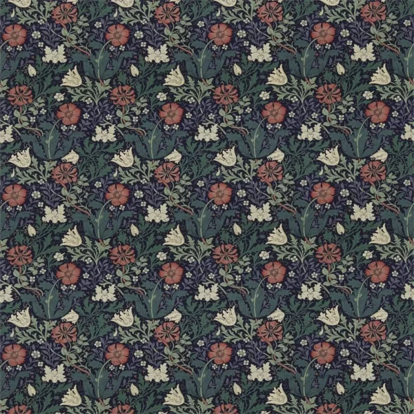 Compton Fabric - Indigo / Green by blue botanical cotton fabric from William Morris & Co