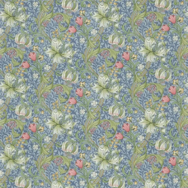 Golden Lily Fabric - Mineral by blue botanical woven fabric from William Morris & Co
