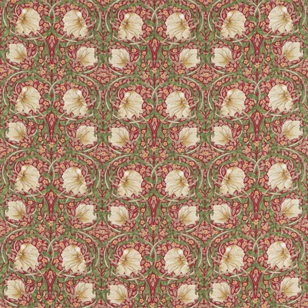 Pimpernel Fabric - Red / Thyme by red botanical linen fabric from William Morris & Co