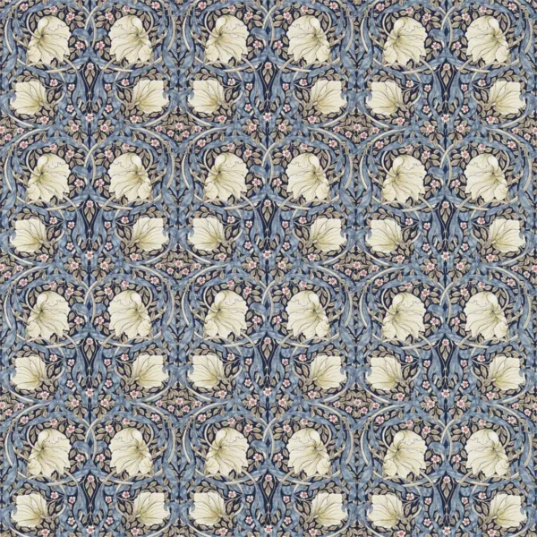 Pimpernel Fabric - Indigo / Hemp by blue botanical linen fabric from William Morris & Co