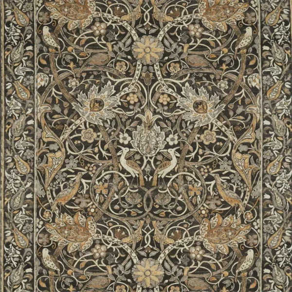 Bullerswood Fabric - Charcoal / Mustard by black-grey botanical linen fabric from William Morris & Co