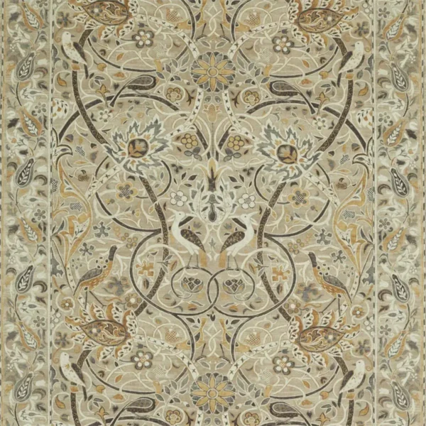 Bullerswood Fabric - Stone / Mustard by black-grey botanical linen fabric from William Morris & Co