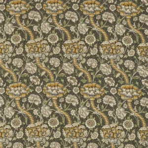 black-grey botanical linen fabric from William Morris & Co