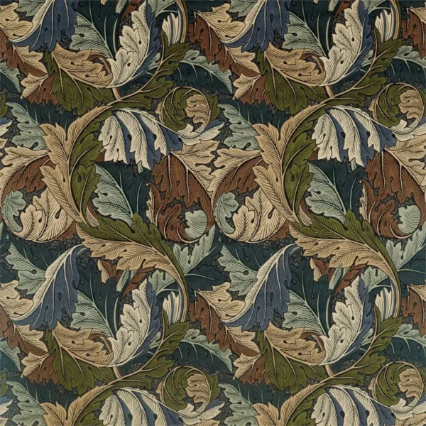 Acanthus Fabric - Slate Blue / Thyme by multicolour botanical velvet-chenille fabric from William Morris & Co