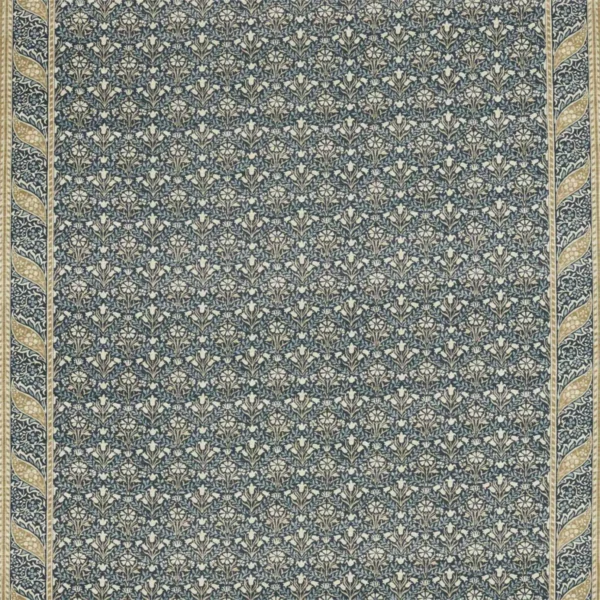 Morris Bellflowers Fabric - Indigo / Sage by blue botanical linen fabric from William Morris & Co