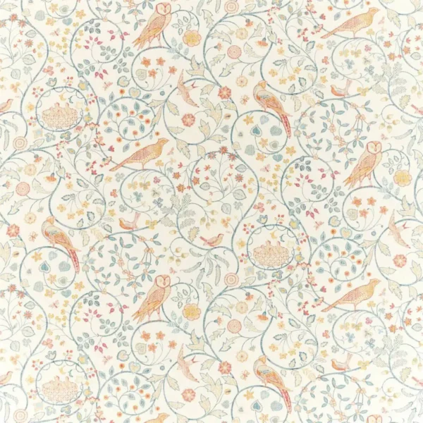 Newill Fabric - Teal by blue botanical cotton fabric from William Morris & Co