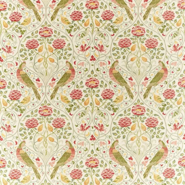 Seasons By May Fabric - Linen by green animal printed fabric from William Morris & Co