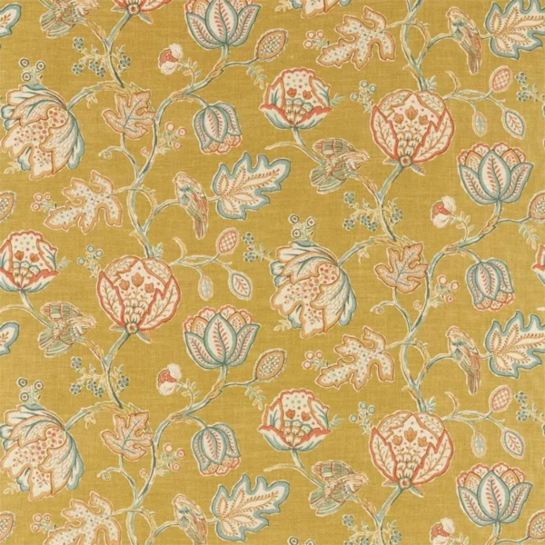 Theodosia Fabric - Saffron by brown botanical linen fabric from William Morris & Co