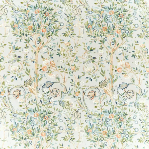 Melsetter Fabric - Grey by multicolour botanical linen fabric from William Morris & Co