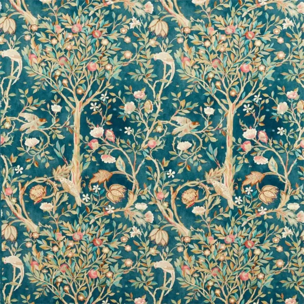 Melsetter Fabric - Indigo by blue botanical linen fabric from William Morris & Co
