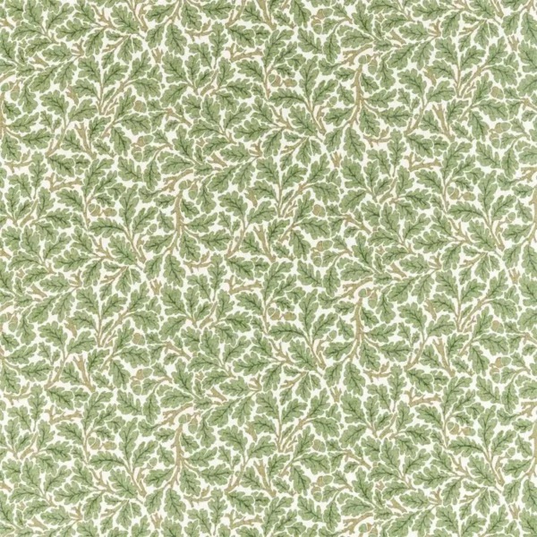 Oak Fabric - Forest / Cream by green botanical cotton fabric from William Morris & Co