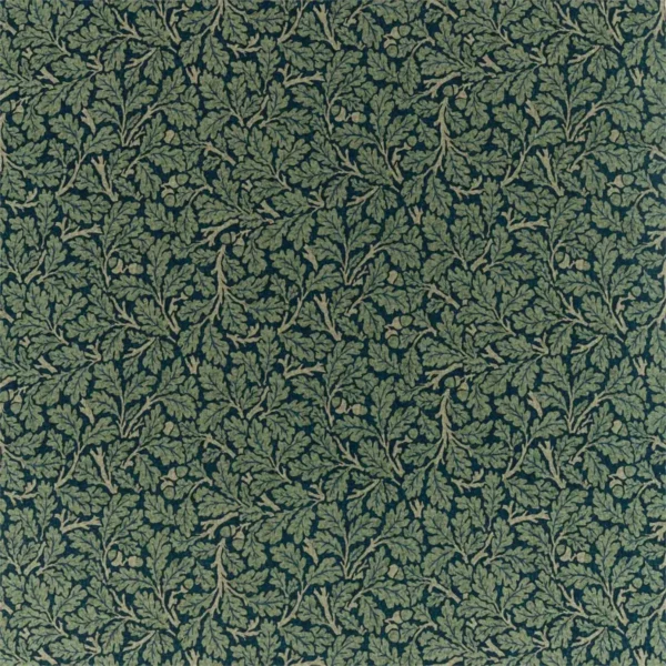 Oak Fabric - Teal / Slate by green botanical cotton fabric from William Morris & Co