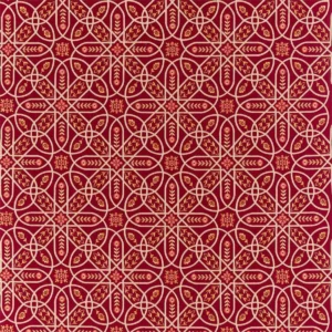 red botanical embroideried fabric from William Morris & Co