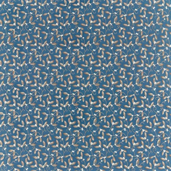 Mistletoe Embroidery Fabric - May Blue by blue botanical embroideried fabric from William Morris & Co