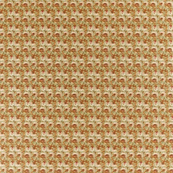 Wardle Embroidery Fabric - Olive / Brick by brown botanical embroideried fabric from William Morris & Co