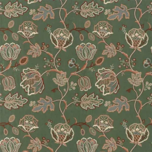green botanical embroideried fabric from William Morris & Co