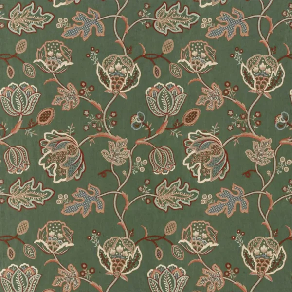 green botanical embroideried fabric from William Morris & Co