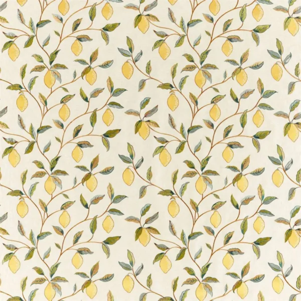 yellow botanical embroideried fabric from William Morris & Co