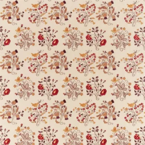 red botanical embroideried fabric from William Morris & Co