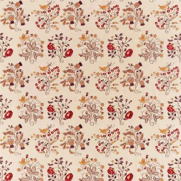 Newill Embroidery Fabric - Wine / Saffron by red botanical embroideried fabric from William Morris & Co