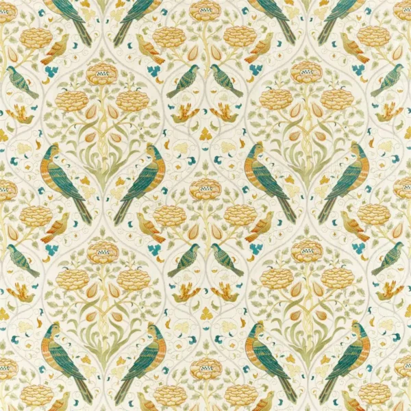 Seasons By May Embroidery Fabric - Sea Glass / Brick by multicolour animal embroideried fabric from William Morris & Co