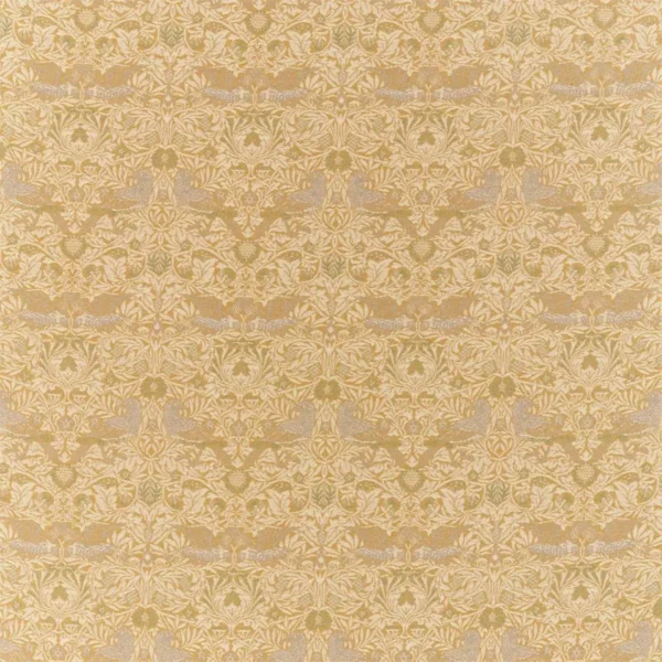 Bird Weave Fabric - Ochre by brown animal woven fabric from William Morris & Co