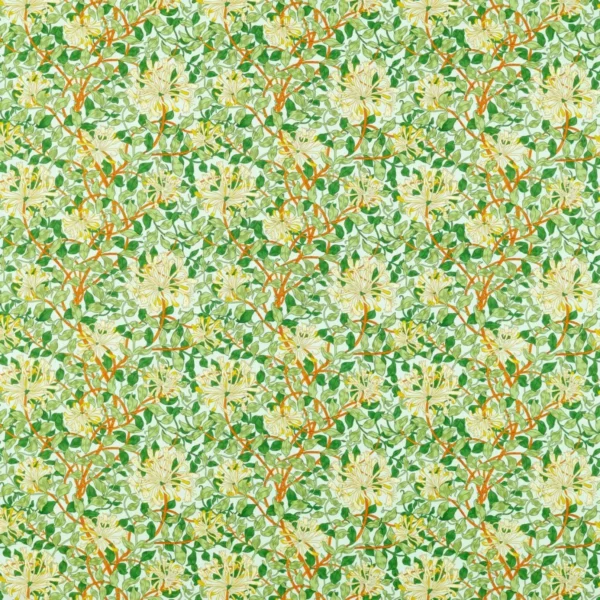Honeysuckle Fabric - Sky / Burnt Orange by green botanical printed fabric from William Morris & Co