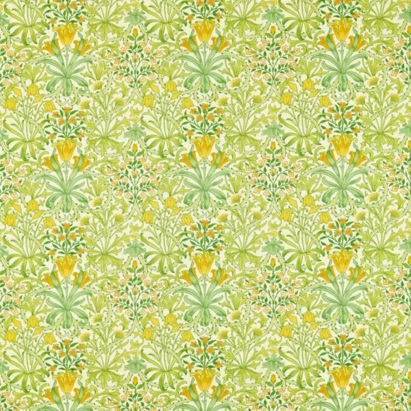 Woodland Weeds Fabric - Sap Green by green botanical printed fabric from William Morris & Co