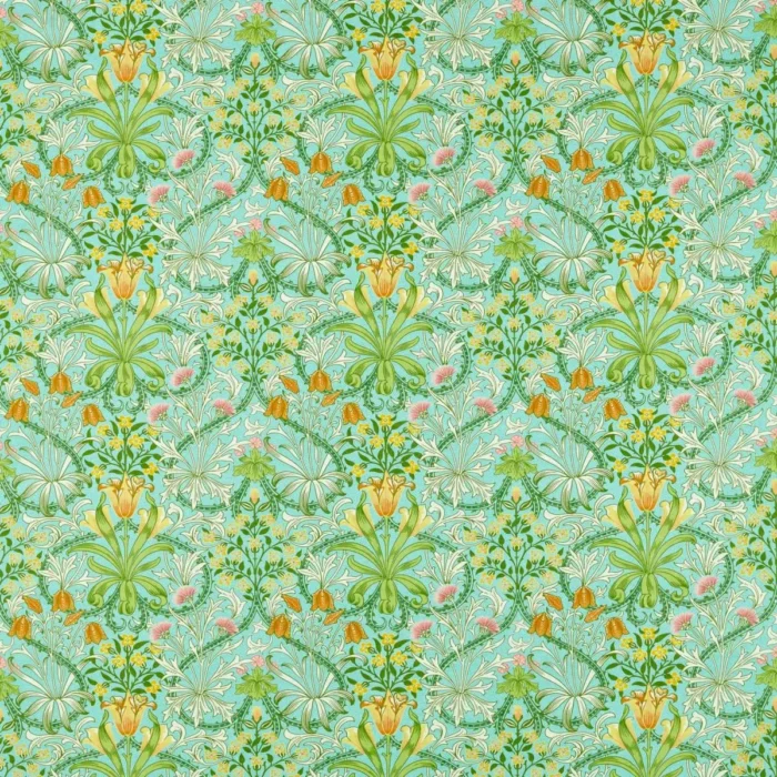 Woodland Weeds Fabric - Orange / Turquoise swatch