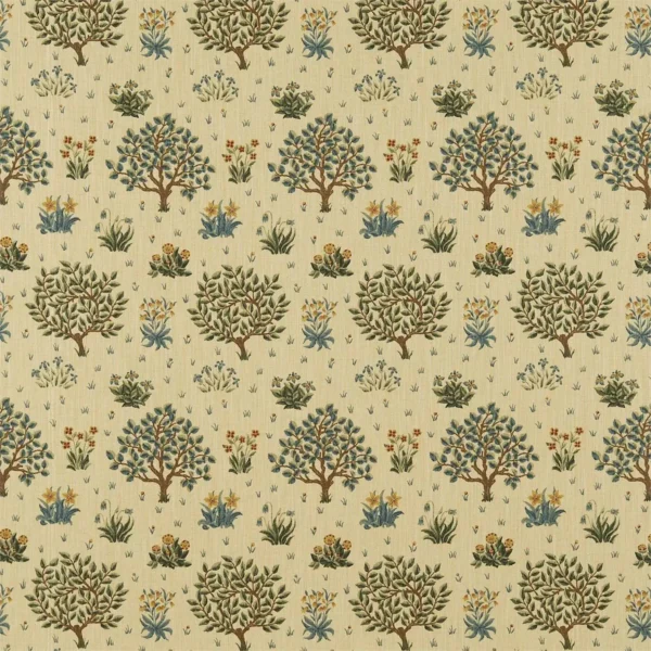 Orchard Fabric - Olive / Gold by blue botanical linen fabric from William Morris & Co