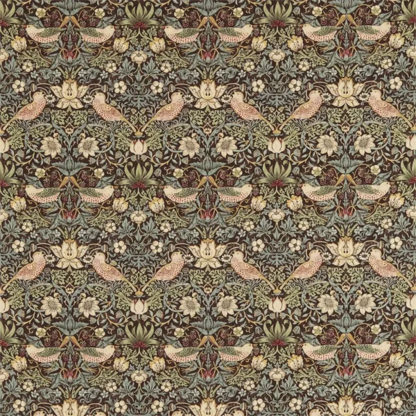 Strawberry Thief Fabric - Chocolate / Slate by blue animal cotton fabric from William Morris & Co