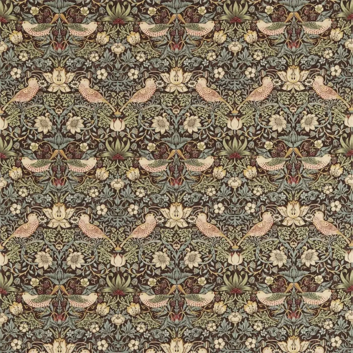 Strawberry Thief Fabric - Chocolate / Slate swatch